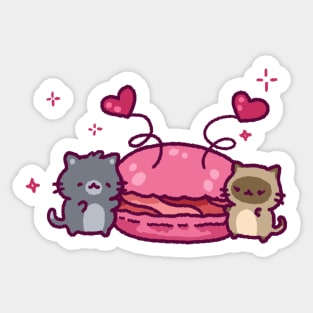 Cats and a giant pink macaron Sticker
